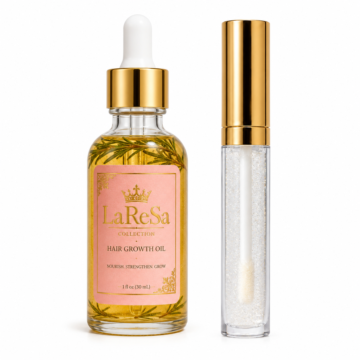 LaReSa Collection Essentials Bundle (Hair Oil 1. oz & Lip Gloss 0.34 oz)